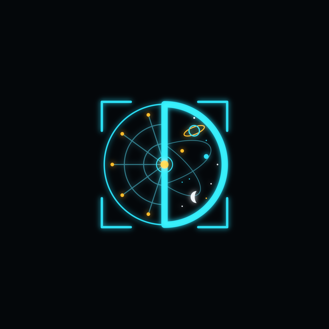 Diana's launcher mark — a cyan neon glyph on black.